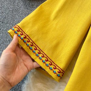 Women Embroidered Vintage V-Neck Dress