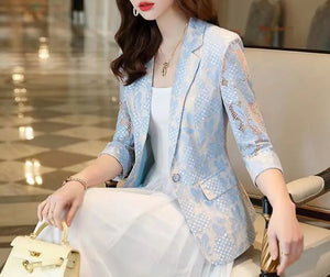 Women Elegant Lace Hollow Out Thin Summer Blazer