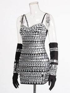 Women Diamond Bodycon Spaghetti Strips Mini Dress