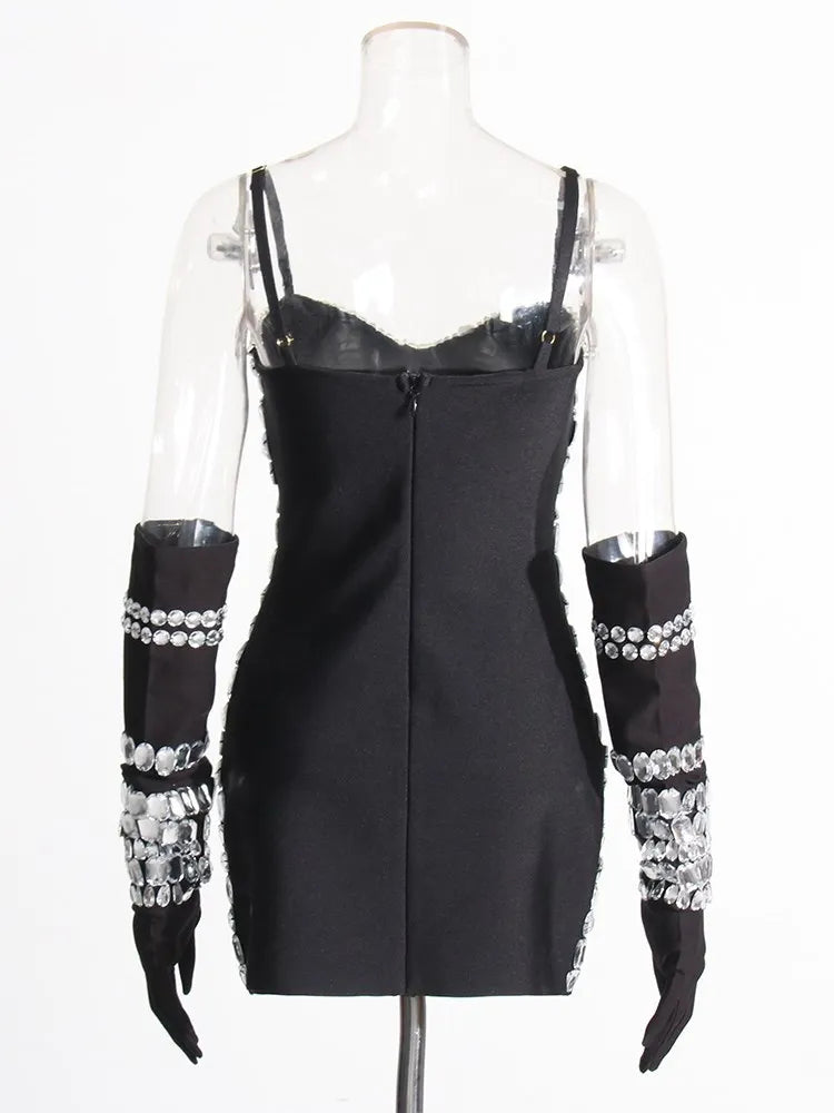 Women Diamond Bodycon Spaghetti Strips Mini Dress