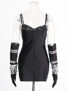 Women Diamond Bodycon Spaghetti Strips Mini Dress