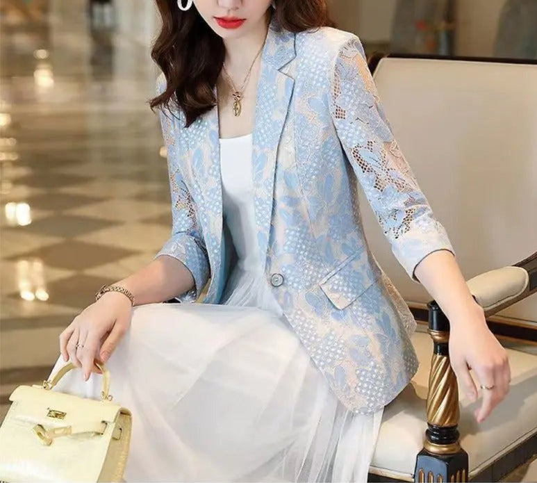 Women Elegant Lace Hollow Out Thin Summer Blazer