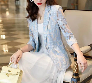 Women Elegant Lace Hollow Out Thin Summer Blazer