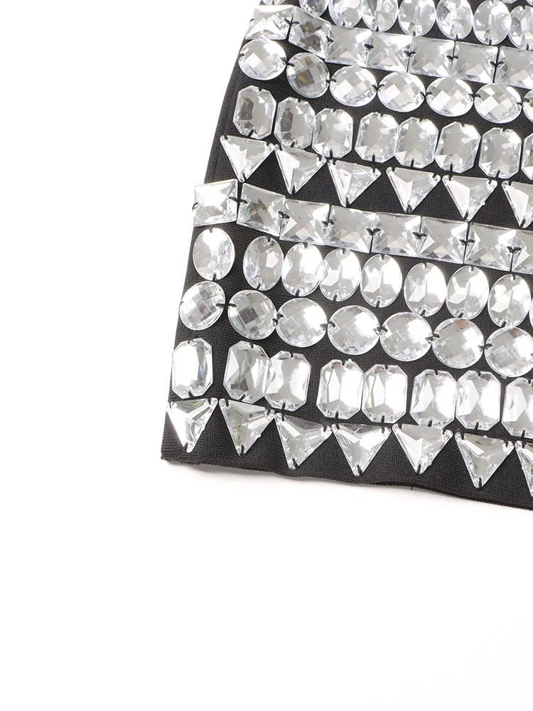 Women Diamond Bodycon Spaghetti Strips Mini Dress