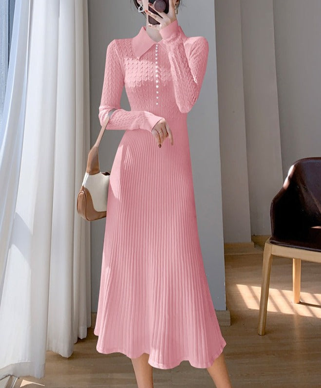 Women Slim A-line Knitted Mid-length Sweater Dress