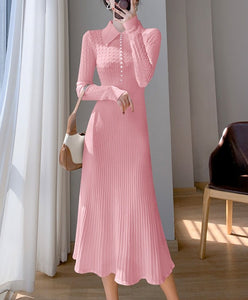 Women Slim A-line Knitted Mid-length Sweater Dress