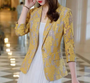 Women Elegant Lace Hollow Out Thin Summer Blazer