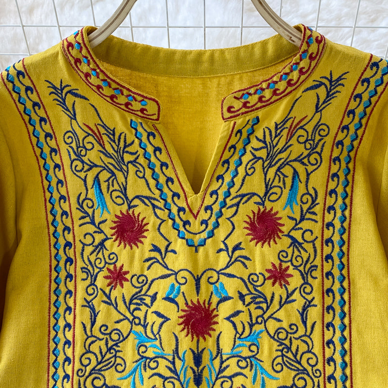 Women Embroidered Vintage V-Neck Dress