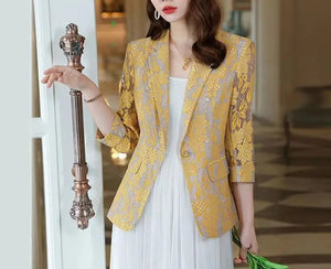 Women Elegant Lace Hollow Out Thin Summer Blazer
