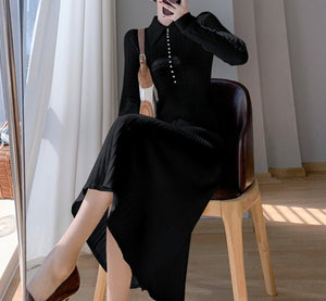 Women Slim A-line Knitted Mid-length Sweater Dress