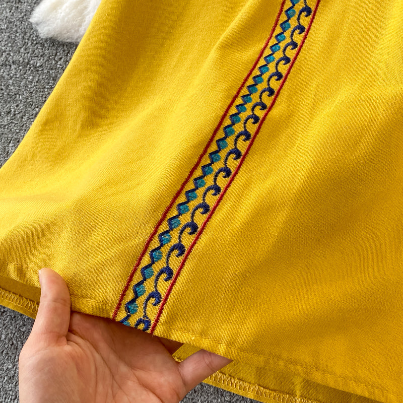 Women Embroidered Vintage V-Neck Dress
