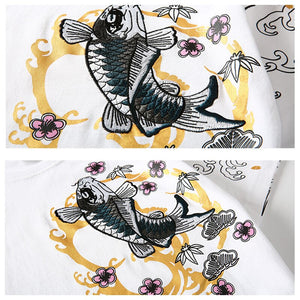 Unisex Embroidery Harajuku Japan Koi Fish T-Shirt