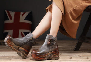 Women Retro Genuine Leather Ankle Boots