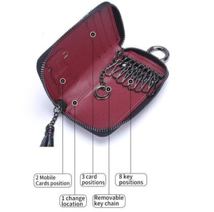 Women Vintage Rose Genuine Leather Key Holder Wallet