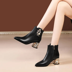 Women Genuine Leather Electroplated Ankle Boots
