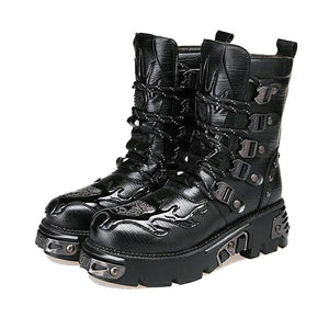 Men Genuine Leather Retro Gothic Punk Motorcycle Boots