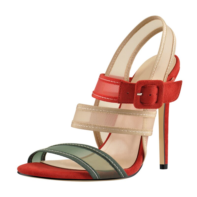 Women Stiletto High Heels Mesh Ankle Buckle Sandals