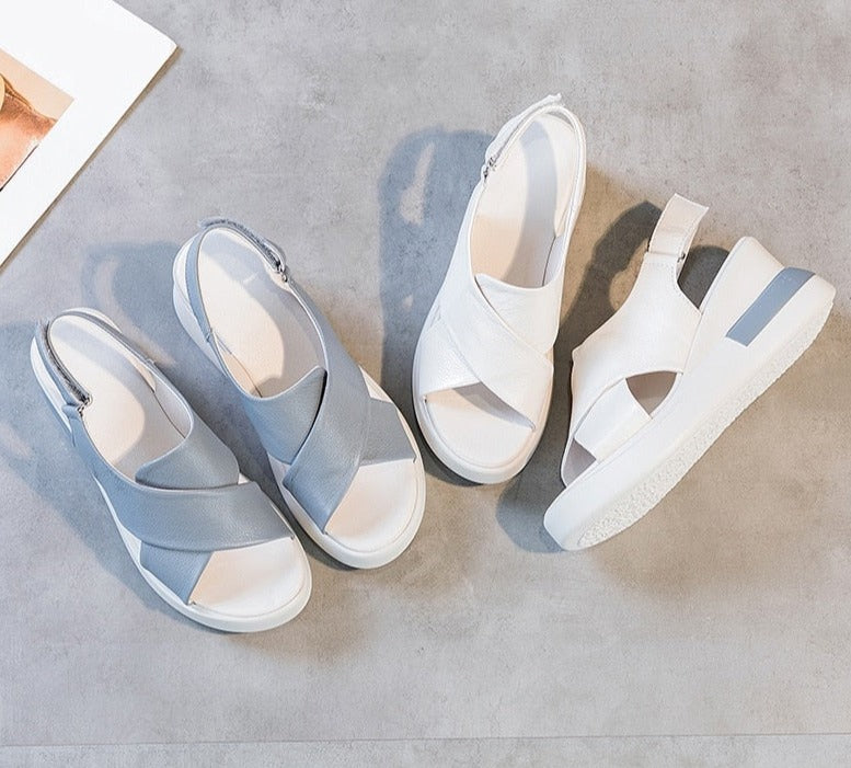 Women Cross Genuine Leather High Heel Casual Sandal