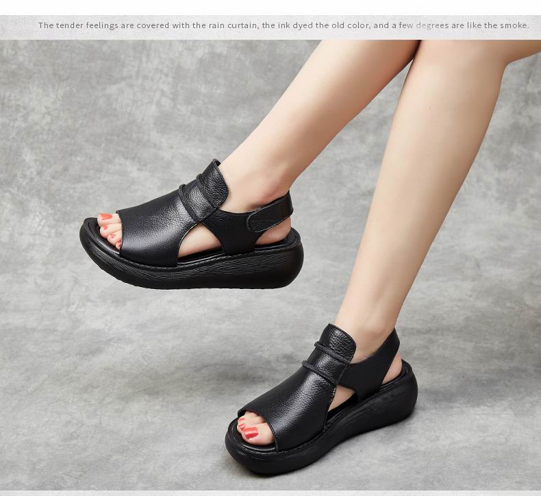 Women Thick Bottom Genuine Leather Peep Toe Sandal
