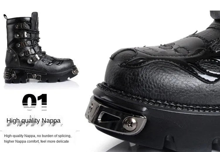 Men Genuine Leather Retro Gothic Punk Motorcycle Boots