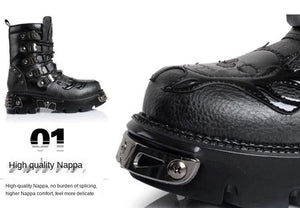 Men Genuine Leather Retro Gothic Punk Motorcycle Boots