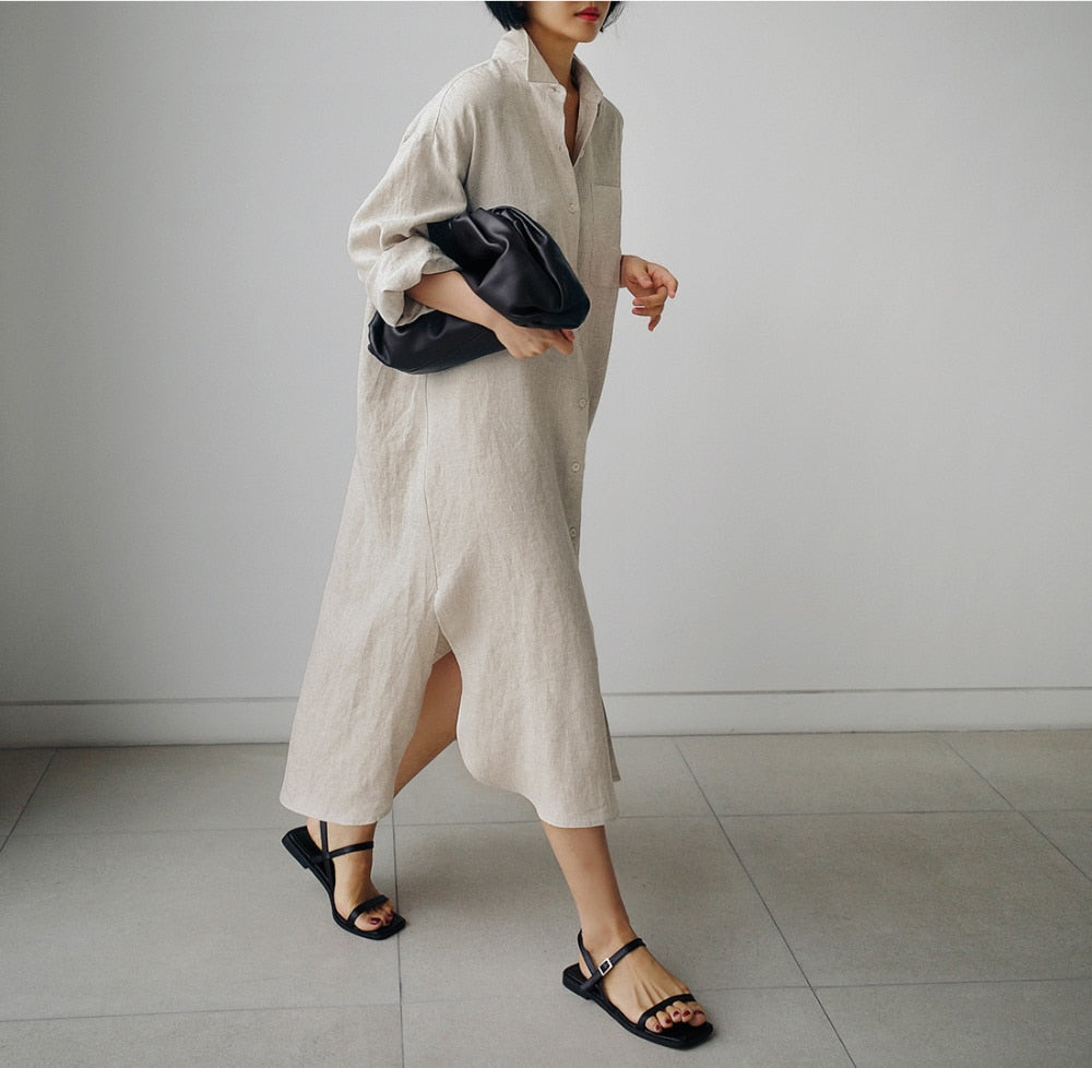 Women Korean Style Irregular Shirt Dress