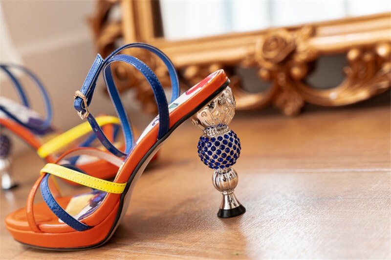 Women Crystal Diamond Heel Platform Sandals