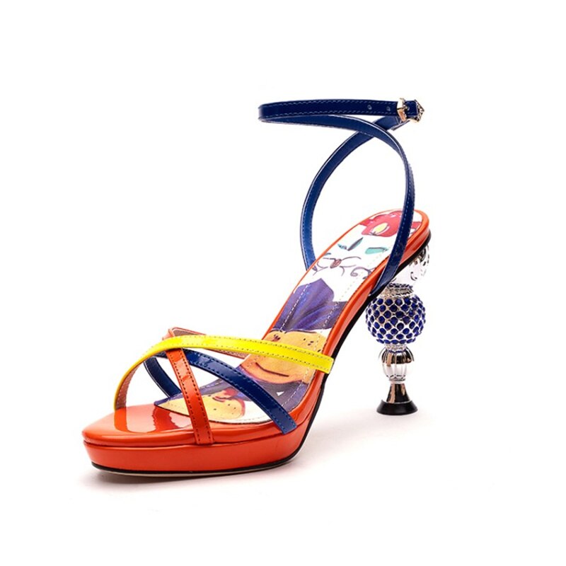 Women Crystal Diamond Heel Platform Sandals