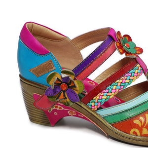 Women Retro Genuine Leather Vintage Casual Sandals