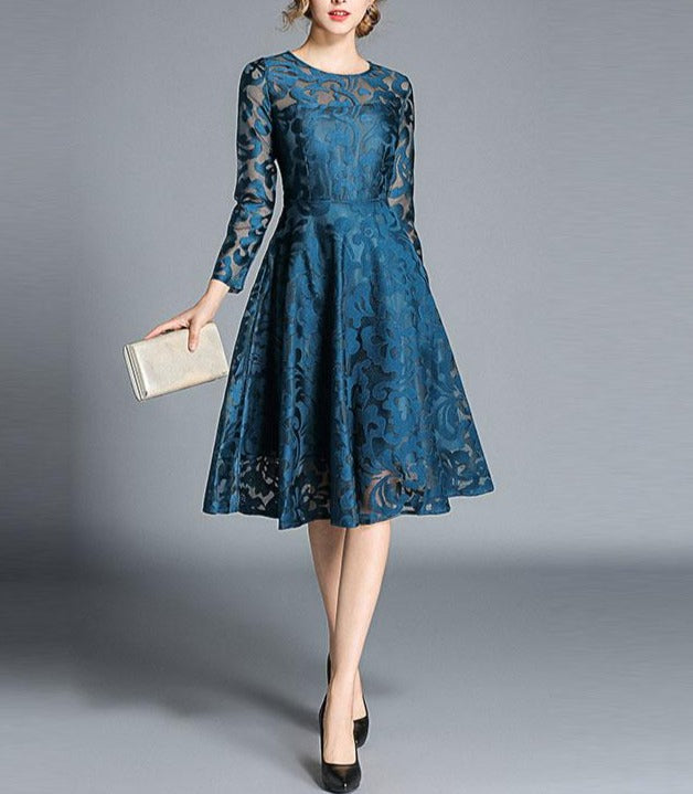 Women Elegant Hollow Out Lace Casual Dress