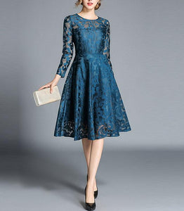 Women Elegant Hollow Out Lace Casual Dress