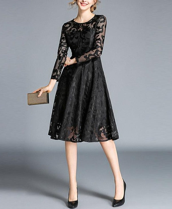 Women Elegant Hollow Out Lace Casual Dress