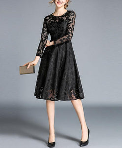 Women Elegant Hollow Out Lace Casual Dress