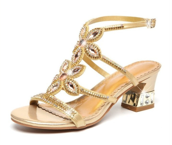 Women Rhinestone Genuine Leather Sandals