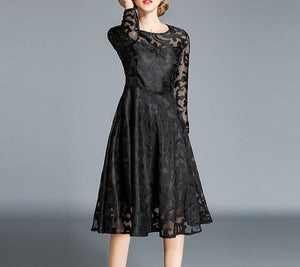 Women Elegant Hollow Out Lace Casual Dress
