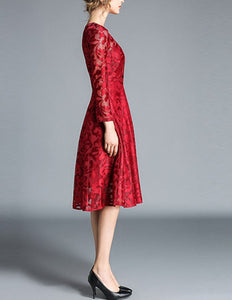 Women Elegant Hollow Out Lace Casual Dress