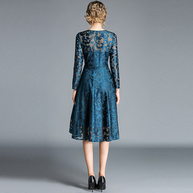 Women Elegant Hollow Out Lace Casual Dress