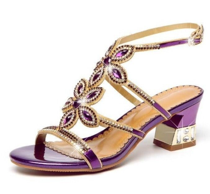 Women Rhinestone Genuine Leather Sandals