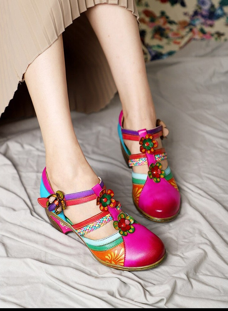 Women Retro Genuine Leather Vintage Casual Sandals