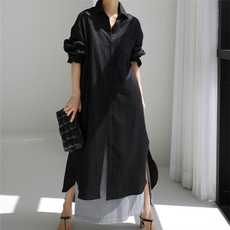 Women Korean Style Irregular Shirt Dress