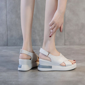 Women Cross Genuine Leather High Heel Casual Sandal