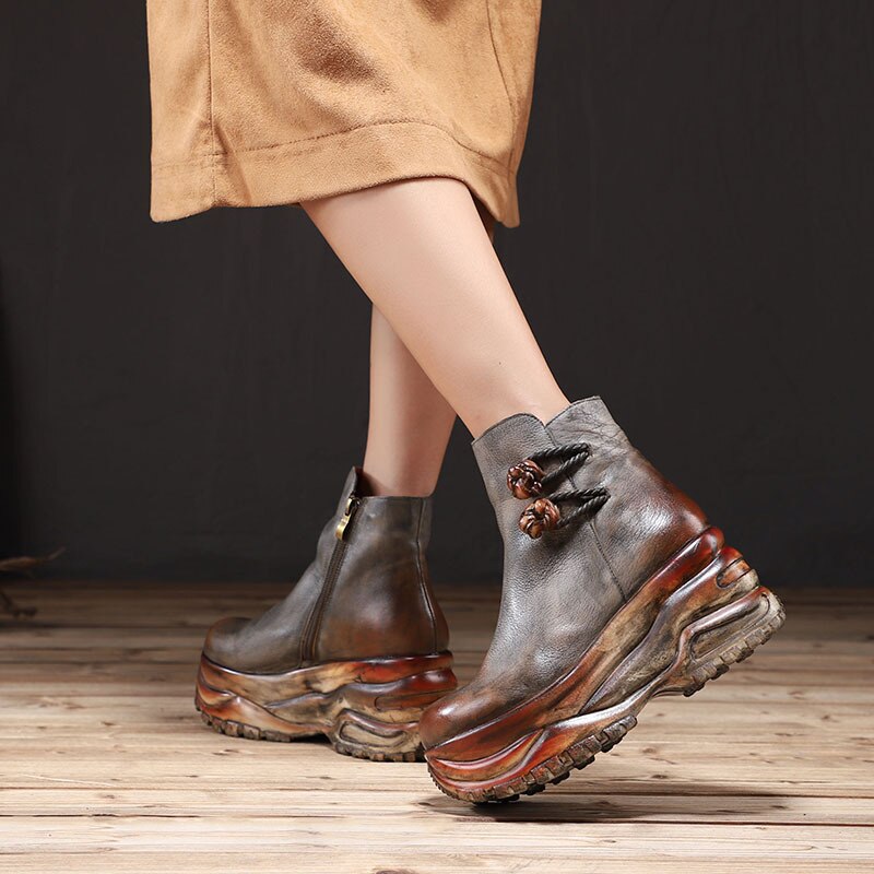 Women Retro Genuine Leather Ankle Boots