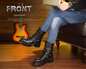 Men Genuine Leather Retro Gothic Punk Motorcycle Boots