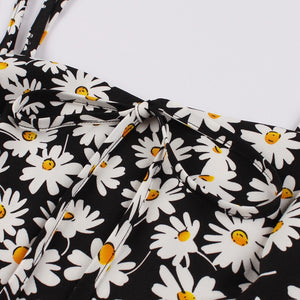 Women Daisy Floral Spaghetti Strap Vintage Swing Dress