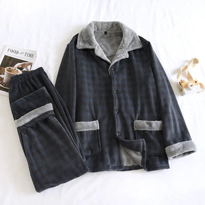 Women Thick Velvet Plaid Pyjamas Set