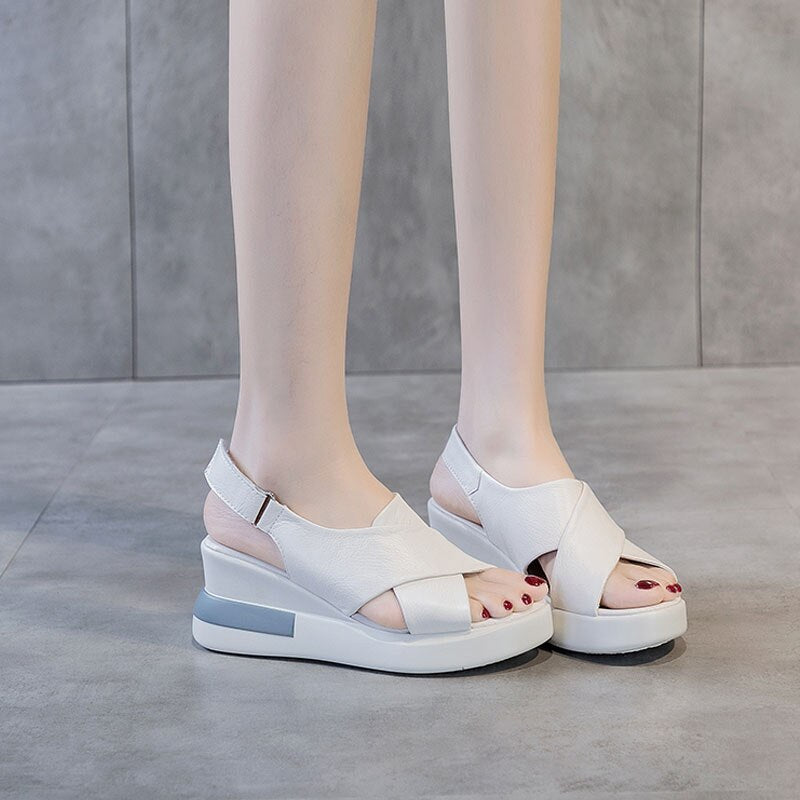 Women Cross Genuine Leather High Heel Casual Sandal