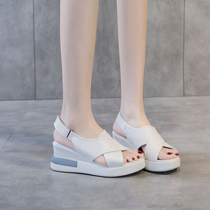 Women Cross Genuine Leather High Heel Casual Sandal