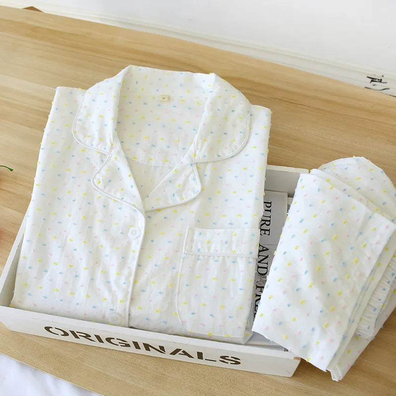 Women Vintage Gauze Cotton Pyjamas Set