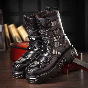 Men Genuine Leather Retro Gothic Punk Motorcycle Boots