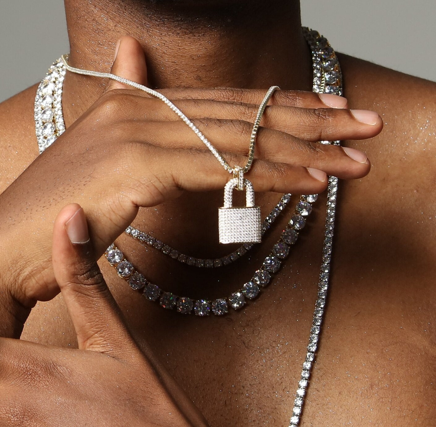 Unisex Crystal Padlock Pendant Hip Hop Zirconia Necklace